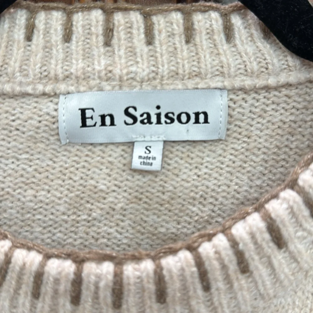 En Saison Pullover Rene Ruffle-Trim Sweater in Tan Small